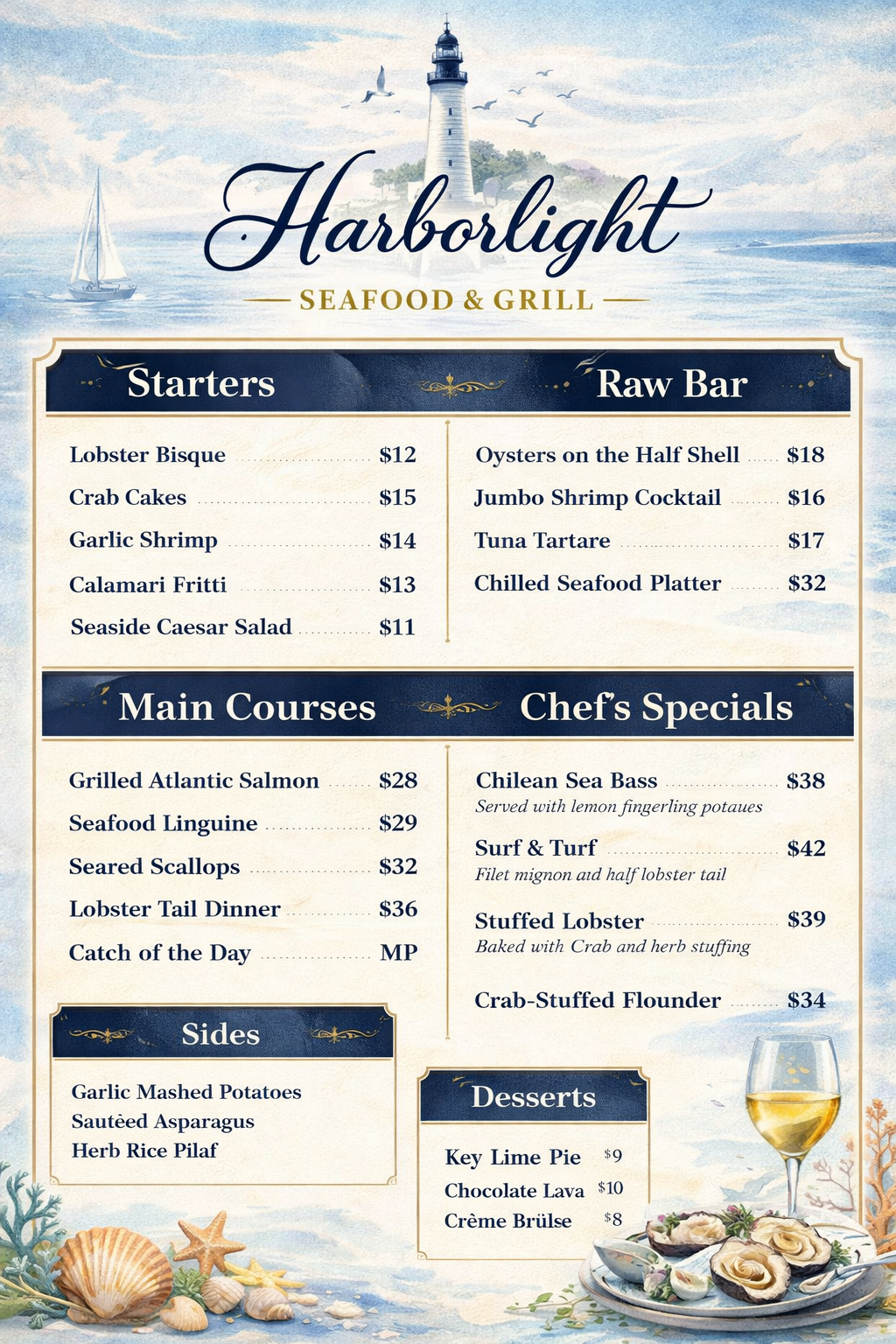 Harborlight Seafood & Grill menu